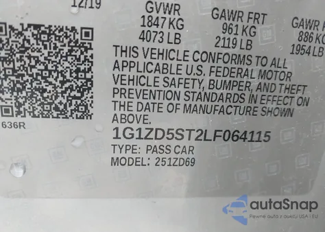 2020 Chevrolet Malibu Fwd Lt z USA, uszkodzony, nr VIN 1G1ZD5ST2LF064115